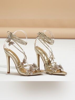 Sienna Rossi Gold Rhinestone Butterfly Strappy Stiletto Heels